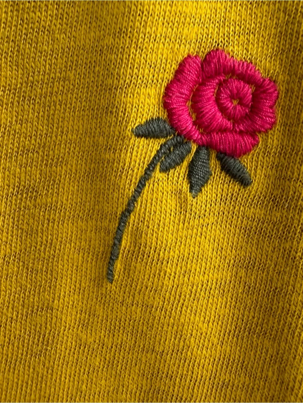 J. Crew Mustard Yellow Short Sleeve Tee with Pink Floral Embroidery